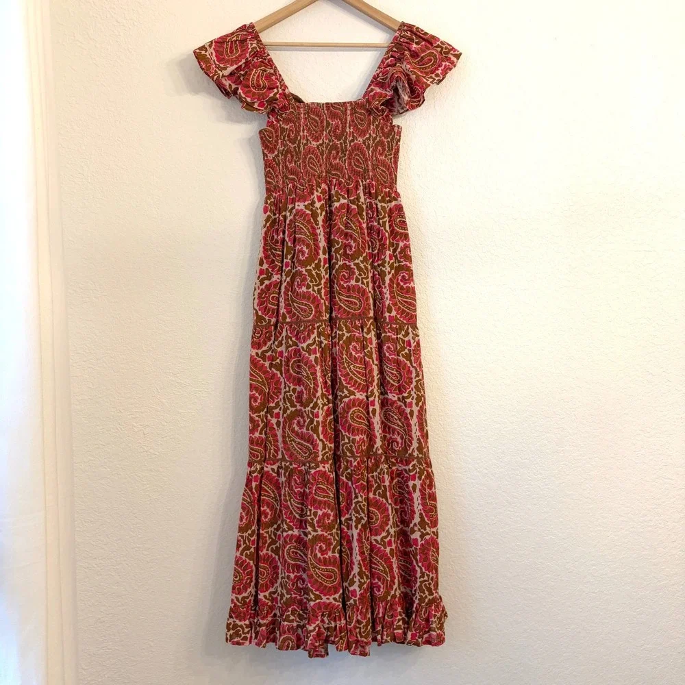 Cleobella Zahara Ankle Dress M Maxi Organic Cotton Paisley Resort Boho Vacation - Picture 7 of 12